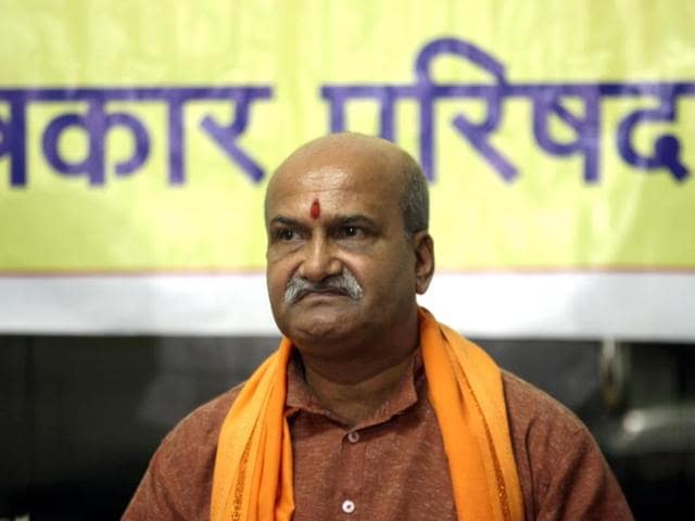 Sri Ram Sene chief Pramod Mutalikh at a programme on 'Love Jihad' in Mumbai. (Kunal Patil/HT photo)