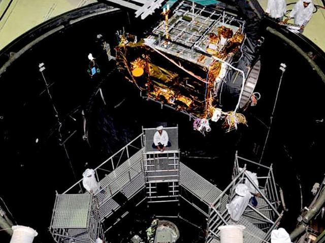 India's Mangalyaan spacecraft sent into simulation chamber for testing ahead of the launch. Image from ISRO.
