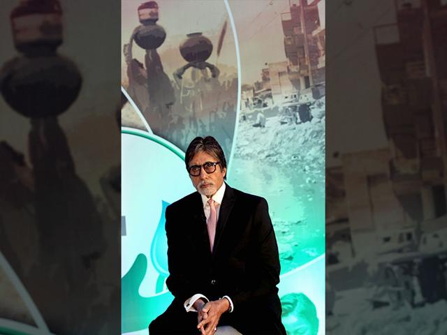 Bollywood megastar Amitabh Bachchan poses during the launch of Dettol's Banega Swachh India nationwide initiative, a five-year-programme addressing hygiene and sanitation in Mumbai on September 25, 2014. (AFP)