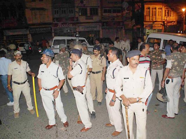 Tension-erupted-in-Ujjain-after-some-people-belonging-to-two-different-communities-entered-into-a-brawl-over-playing-loud-music-during-Durga-idol-immersion-HT-photo