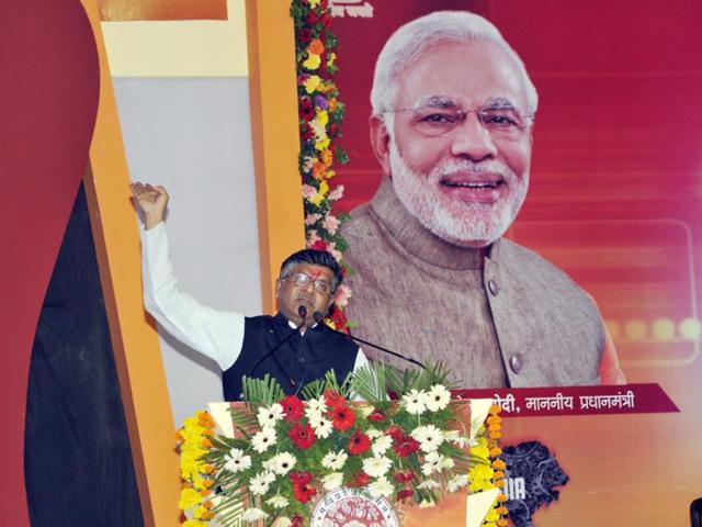 Union IT minister Ravishankar Prasad at the foundation stone laying ceremony of EMC and IT Park worth Rs 90 crore in Bhopal on Monday. (Praveen Bajpai/HT photo)