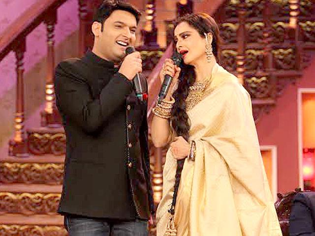 Rekha and Kapil Sharma on the sets of his TV show Comedy Nights.