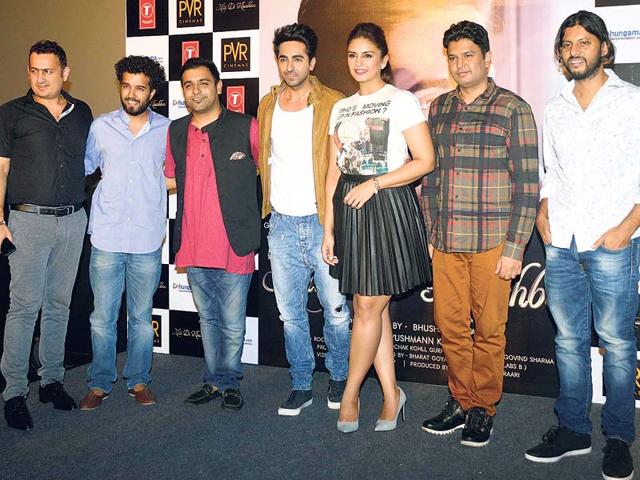 Ayushmann Khurrana, Huma Qureshi and Bhushan Kumar launched the former’s new Punjabi single, Mitti di khushboo. (Photo: Yogen Shah)