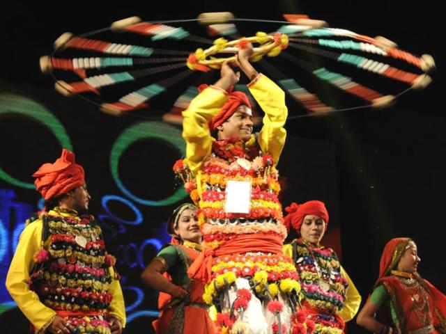 Dancers perform at a cultural event organised for guests who came to Indore to attend Global Investors' Summit. (Amit K Jaiswal/HT photo)