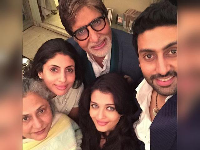 It's selfie time for family Bachchan on Big B's 72nd birthday. (juniorbachchan/Twitter) 