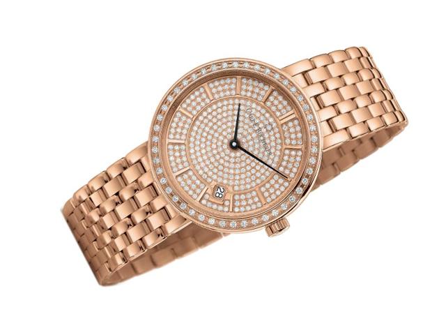 Adamavi for men from Carl F. Bucherer, studded with sparkling diamonds, arranged in circles from the centre outwards, with 18ct rose gold plating. Available at: Ethos Summit, Select Citywalk, Saket. Price on request