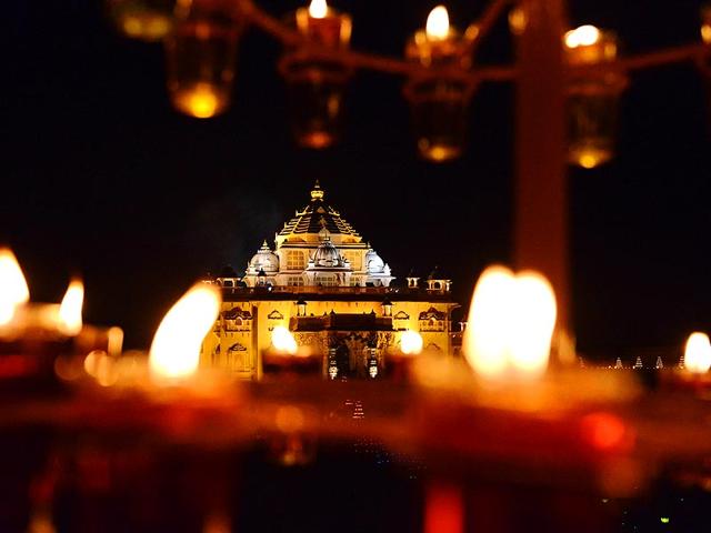 Akshardham Mandir is decorated to mark Diwali in Gandhinagar. (AFP Photo)
