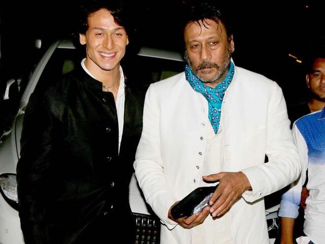 Tiger Shroff and Jackie Shroff attend the Diwali party hosted by Aamir Khan. (HT photo)