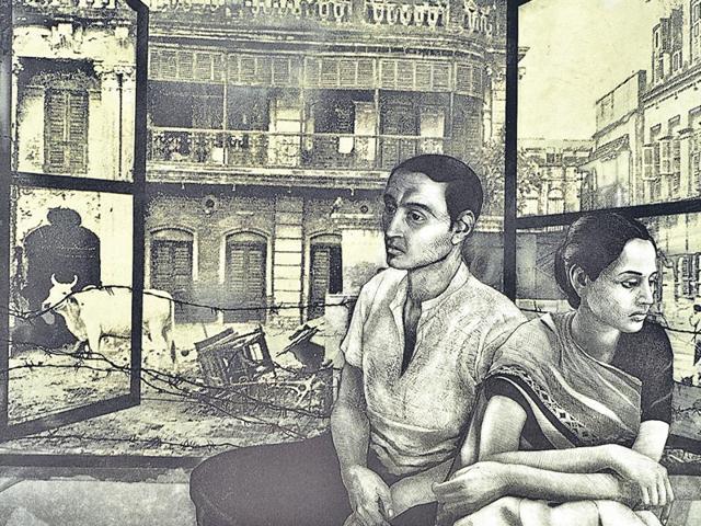 Anupam Sud 'Dialogue-I' etching on paper.