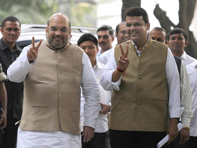 BJP-National-President-Amit-Shah-with-Maharashtra-CM-designate-Devendra-Fadnavis-during-their-meeting-at-his-residence-in-New-Delhi-Sonu-Mehta-HT-Photo BJP-National-President-Amit-Shah-with-Maharashtra-CM-designate-Devendra-Fadnavis-during-their-meeting-at-his-residence-in-New-Delhi-Sonu-Mehta-HT-Photo