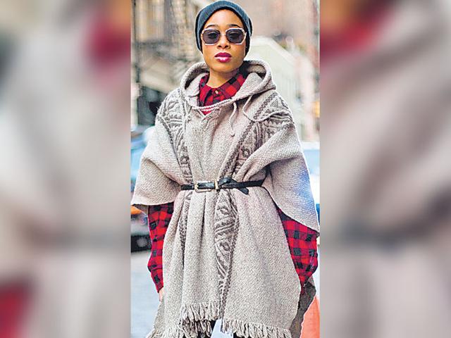 “Blanket coats are a hit this season, as they add novelty to your winter ­wardrobe. Let your ­blanket coat be the centre of your look. Don’t go for a drowning silhouette,” suggests ­designer Rina Dhaka. Red plaid shirt, a fringed blanket jacket with aztec accents and black leggings is the way to keep it comfy yet stylish. “Blanket coats are a hit this season, as they add novelty to your winter ­wardrobe. Let your ­blanket coat be the centre of your look. Don’t go for a drowning silhouette,” suggests ­designer Rina Dhaka. Red plaid shirt, a fringed blanket jacket with aztec accents and black leggings is the way to keep it comfy yet stylish.