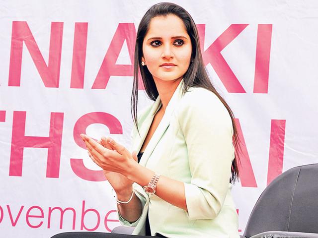Indian tennis star Sania Mirza poses during her visit to SDPS Women's College in Indore. (Amit K Jaiswal/HT photo)