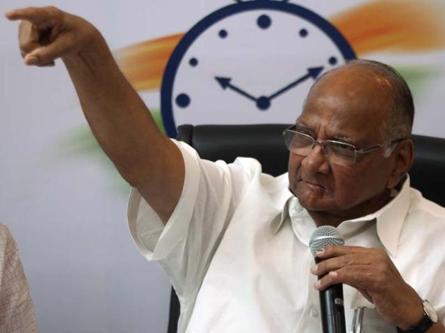 NCP chief Sharad Pawar interacts with the media in Mumbai.(Kunal Patil/HT photo)