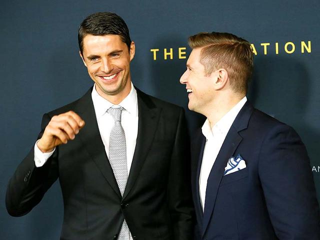 Actors Matthew Goode and Allen Leech pose at the screening. (Reuters Photo)