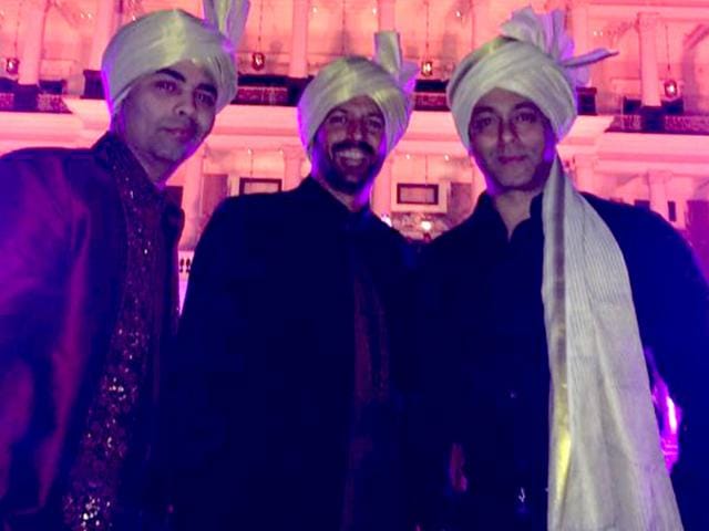 Director Kabir Khan had tweeted this photo of himself, Karan Johar and Salman Khan, "At the historic Falaknuma palace for Arpita's grand wedding... :-)". (Courtesy: Twitter) Director Kabir Khan had tweeted this photo of himself, Karan Johar and Salman Khan, "At the historic Falaknuma palace for Arpita's grand wedding... :-)". (Courtesy: Twitter)