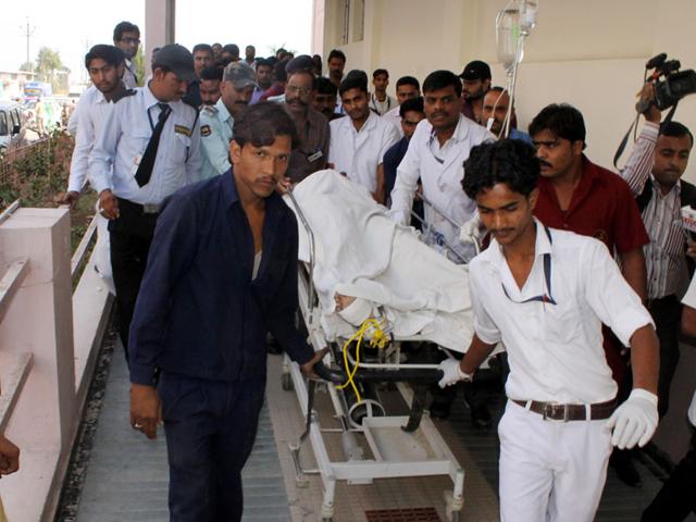 A Cessna aircraft of MP Flying Club crashed on Indore airport premises on Wednesday. Arshad Qureshi who died during treatment. (Amit K Jaiswal/HT photo)