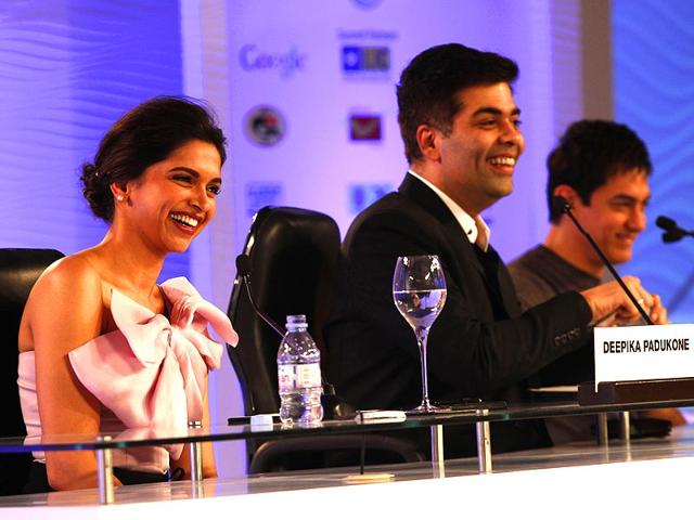 Aamir Khan, Deepika Padukone and Karan Johar talked about the changing face of Indian cinema, women-centric films as well as the rush to go after Rs 100-crore movies at the HT Leadership Summit 2014 that was held in New Delhi. (Ajay Aggarwal/ HT Photo)