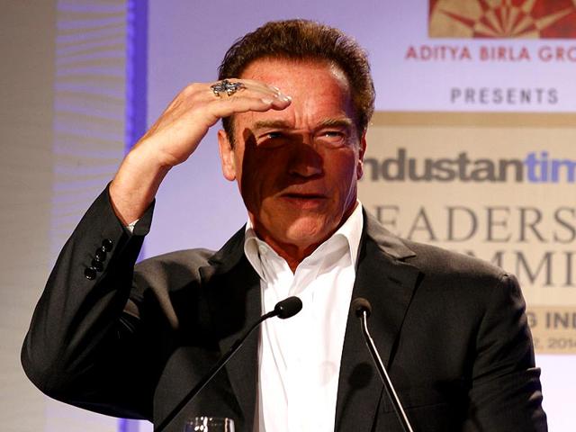He ended the session with the famous dialogue from Terminator. 'I'll be back', he said, on the request of a fan. (Virendra Singh Gosain/HT Photo)