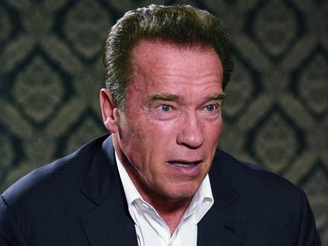 Arnold Schwarzenegger at his eloquent best at the Hindustan Times Leadership Summit 2014, in New Delhi on Saturday. (HT Photo)
