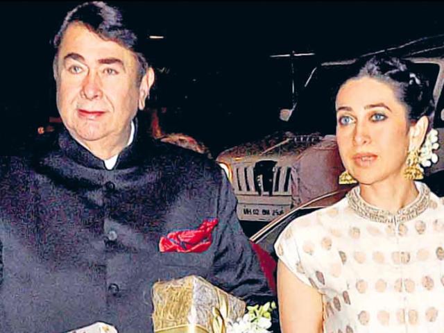 Randhir Kapoor and daughter Karisma Kapoor at Arpita Khan's reception. (Yogen Shah/HT photo)