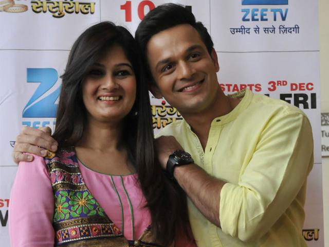 Actors Resham Tipnis and Ravish Desai visit Bhopal to promote their upcoming TV show Satrangi Sasural. (Mujeeb Faruqui/HT photo)