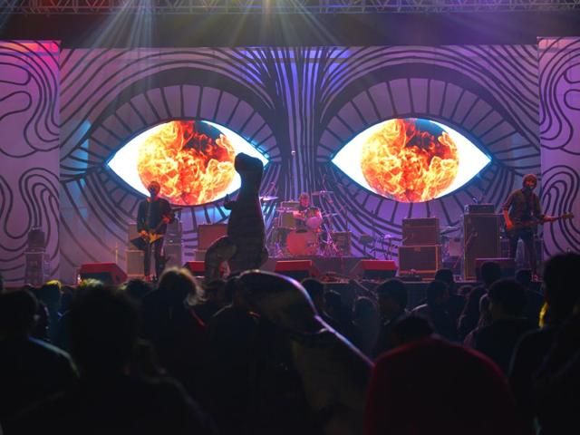 Dinosaur Pile-Up: English alternative rock band Dinosaur Pile-Up played on day two of Bacardi NH7 Weekender in Delhi. Dinosaur Pile-Up: English alternative rock band Dinosaur Pile-Up played on day two of Bacardi NH7 Weekender in Delhi.