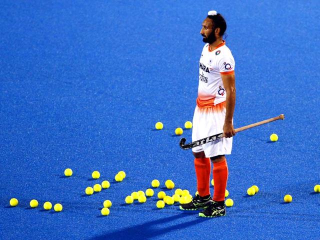 Indian hockey Captain Sardar Singh during the practice session of Hero Champions Trophy 2014 at Kalinga Stadium in Bhubaneswar, Odisha. (Virendra Singh Gosain/HT Photo)