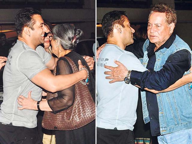 Salman hugging his parents goodnight.