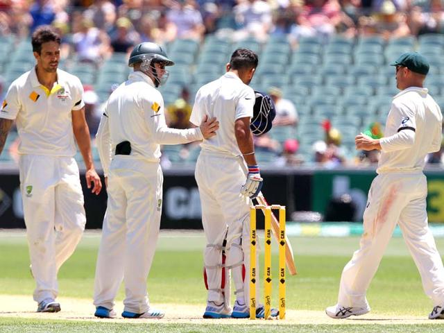 India Vs Australia 1st Test Johnson Hits Kohli On Helmet First Ball Hindustan Times