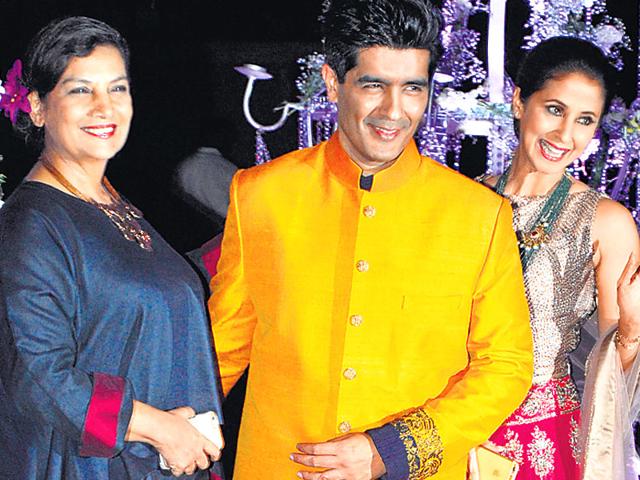 The sangeet ceremony of Riddhi Malhotra and Tejas Talwalkar was a starry affair as several B-Town stars made an appearance, where Manish Malhotra, Urmila Matondkar and Shabana Azmi posed for the shutterbugs. (HT Photo) The sangeet ceremony of Riddhi Malhotra and Tejas Talwalkar was a starry affair as several B-Town stars made an appearance, where Manish Malhotra, Urmila Matondkar and Shabana Azmi posed for the shutterbugs. (HT Photo)