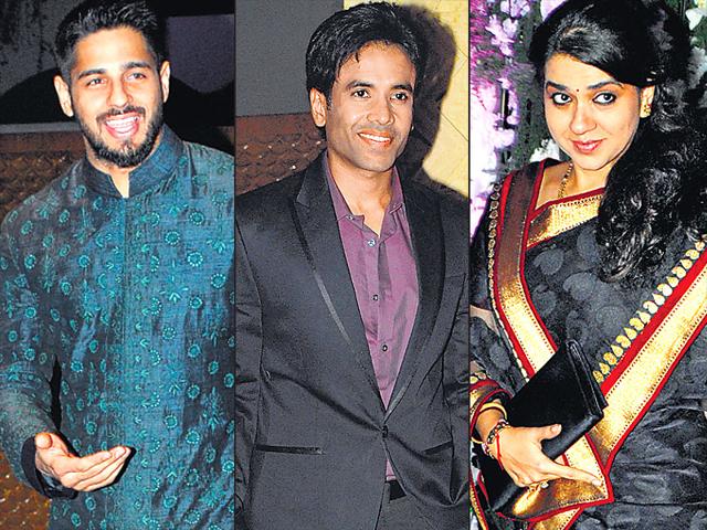 Sidharth Malhotra, Tusshar Kapoor and Shaina NC at the sangeet ceremony. (HT Photo) Sidharth Malhotra, Tusshar Kapoor and Shaina NC at the sangeet ceremony. (HT Photo)
