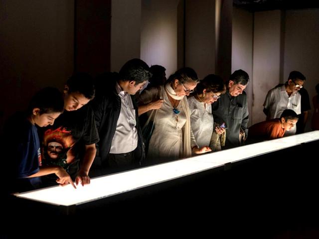 Swiss artist Marie Velardi’s Future Perfect, 21st century at Aspinwall House is a timeline of the 21st century culled from science fiction books and movies of the 20th century. Some of the situations are plausible, some funny and some absurd, but none completely dismissible.