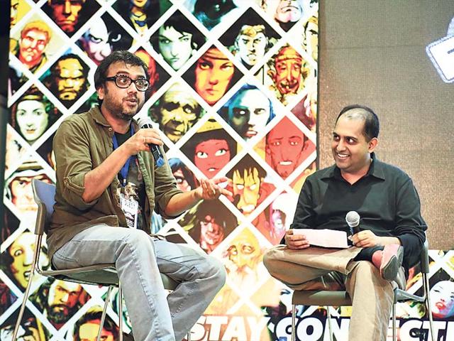 Dibakar Banerjee with comedian Anuvab Pal were spotted at the recently concluded Mumbai Film And Comic Convention 2014 in Goregaon. (Photos: Viral Bhayani)