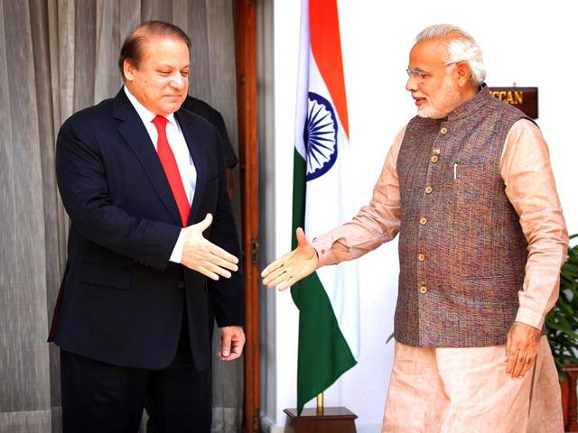 Pakistan-s-Prime-Minister-Nawaz-Sharif-shakes-hands-with-Indian-Prime-Minister-Narendra-Modi-prior-to-a-meeting-at-Hyderabad-House-in-New-Delhi-Ajay-Aggarwal-HT-Photo Pakistan-s-Prime-Minister-Nawaz-Sharif-shakes-hands-with-Indian-Prime-Minister-Narendra-Modi-prior-to-a-meeting-at-Hyderabad-House-in-New-Delhi-Ajay-Aggarwal-HT-Photo