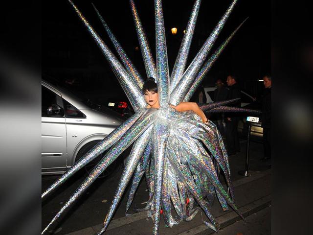 Lady Gaga: For a trip out in Paris, the Born This Way singer donned a blow-up metallic star creation to take in the sights of the city of love.