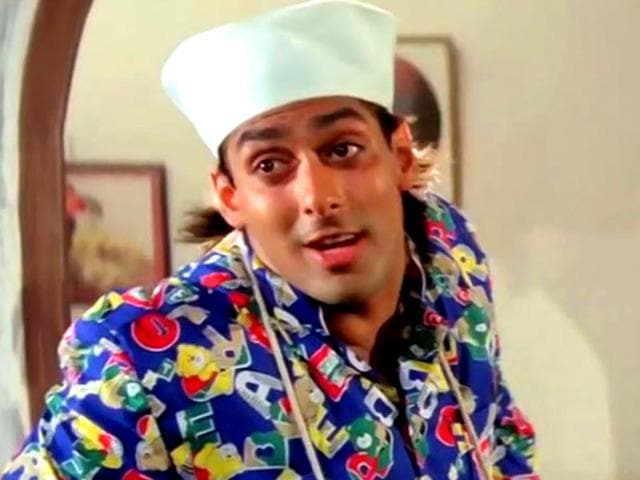 Salman Khan in the hilarious song Yeh Raat Aur ye Doori from Andaz Apna Apna.