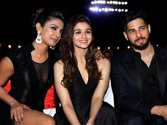 Priyanka Chopra, Alia Bhatt and Sidharth Malhotra spotted together in Mumbai. (PTI Photo)