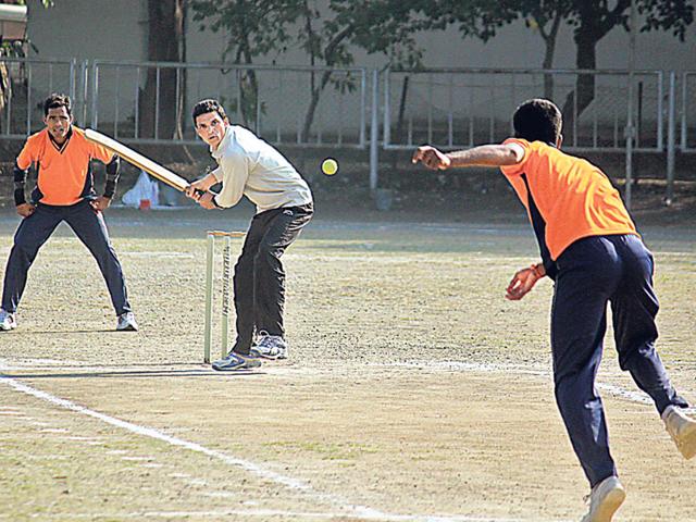 The-cricket-match-between-two-police-teams-during-a-departmental-tournament-organised-to-build-bridges-between-officers-and-the-ranks-in-Indore-on-Saturday-Shankar-Mourya-HT-photo The-cricket-match-between-two-police-teams-during-a-departmental-tournament-organised-to-build-bridges-between-officers-and-the-ranks-in-Indore-on-Saturday-Shankar-Mourya-HT-photo