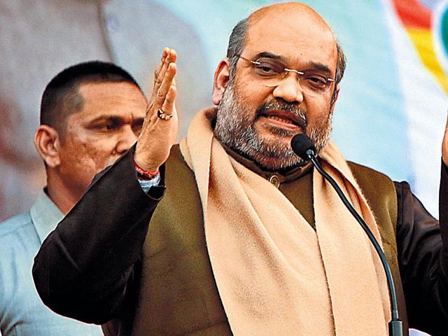 BJP-president-Amit-Shah-at-a-public-rally-in-Hari-Nagar-on-Saturday-hours-after-his-other-rally-in-the-Capital-was-cancelled-Arun-Sharma-HT-File-photo