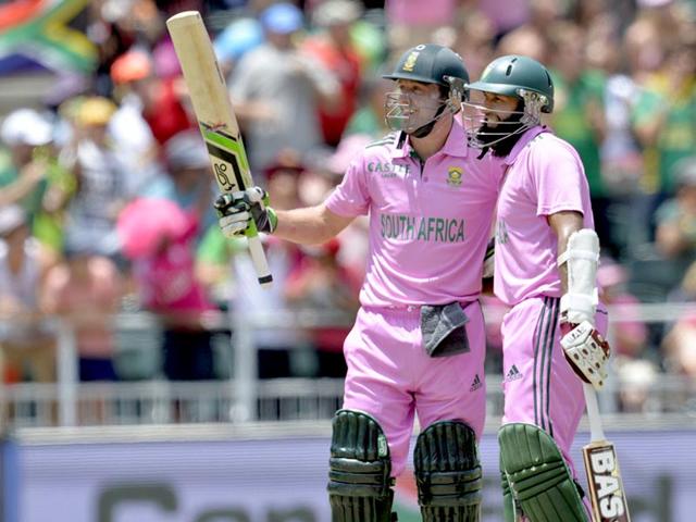 The West Indian team, the Wanderers crowd and those watching on TV could only gasp in awe as AB de Villiers went berserk, overshadowing an unbeaten, bat-carrying 153 from Hamish Amla and a maiden hundred by another teammate Rilee Rossouw. (AFP Photo)