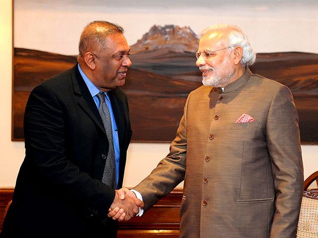Sri-Lanka-s-foreign-minister-Mangala-Samaraweera-L-meeting-Prime-minister--Narendra-Modi-PIB-Photo-