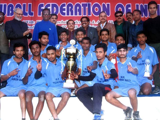 Madhya Pradesh men's throwball team wins the 37th national championship held in Bhopal on Monday. (HT photo)