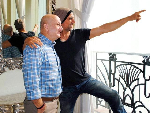 Actors Akshay Kumar and Anupam Kher were in New Delhi to promote Baby. (PTI Photo)