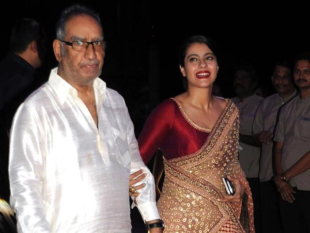 Kajol was seen at the reception along with father-in-law Veeru Devgan.