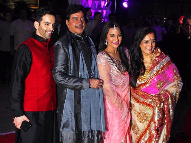 Actor Shatrughan Sinha with his wife Poonam, pose with children Luv and Sonakshi. (AFP)
