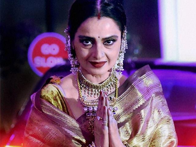 Rekha at the wedding reception of Shatrughan Sinha's son, Kussh. (AFP)