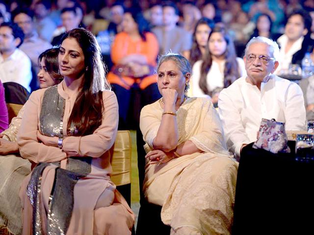 Tabu, Jaya Bachchan and Gulzar at the music launch of Shamitabh where Ilaiyaraaja was honoured for the movie that is his 1000th venture. (Photo: ShamitabhTheMovie/Facebook) Tabu, Jaya Bachchan and Gulzar at the music launch of Shamitabh where Ilaiyaraaja was honoured for the movie that is his 1000th venture. (Photo: ShamitabhTheMovie/Facebook)