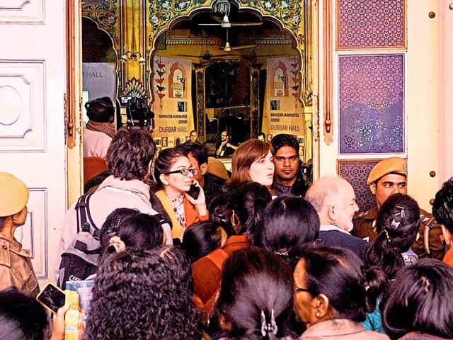 Visitors-queue-up-outside-a-venue-after-a-number-of-Jaipur-Literature-festival-sessions-were-cancelled-or-changed-due-to-overnight-rains-Himanshu-Vyas-HT Visitors-queue-up-outside-a-venue-after-a-number-of-Jaipur-Literature-festival-sessions-were-cancelled-or-changed-due-to-overnight-rains-Himanshu-Vyas-HT