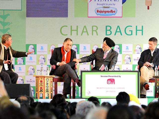 From left, Kai Bird, Gideon Levy, Hardeep Singh Puri, Adam Lebor and Fedy Joudah at a session on 'The Twilight Zone: Between Arabs and Israelis' during the Literature Festival. (Photo: Mohd Zakir /HT) From left, Kai Bird, Gideon Levy, Hardeep Singh Puri, Adam Lebor and Fedy Joudah at a session on 'The Twilight Zone: Between Arabs and Israelis' during the Literature Festival. (Photo: Mohd Zakir /HT)