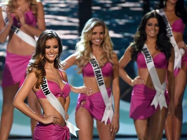 Miss Spain Desire Cordero Ferrer (left) and other contestants participtate in the swim suit competition during the pageant. (AFP) Miss Spain Desire Cordero Ferrer (left) and other contestants participtate in the swim suit competition during the pageant. (AFP)